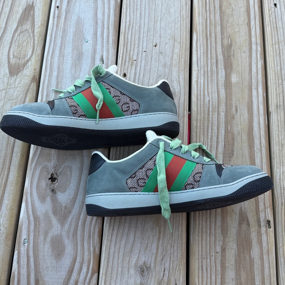 Gucci Green and Gray Screener Lace-Up Sneakers - Picture 5 of 6